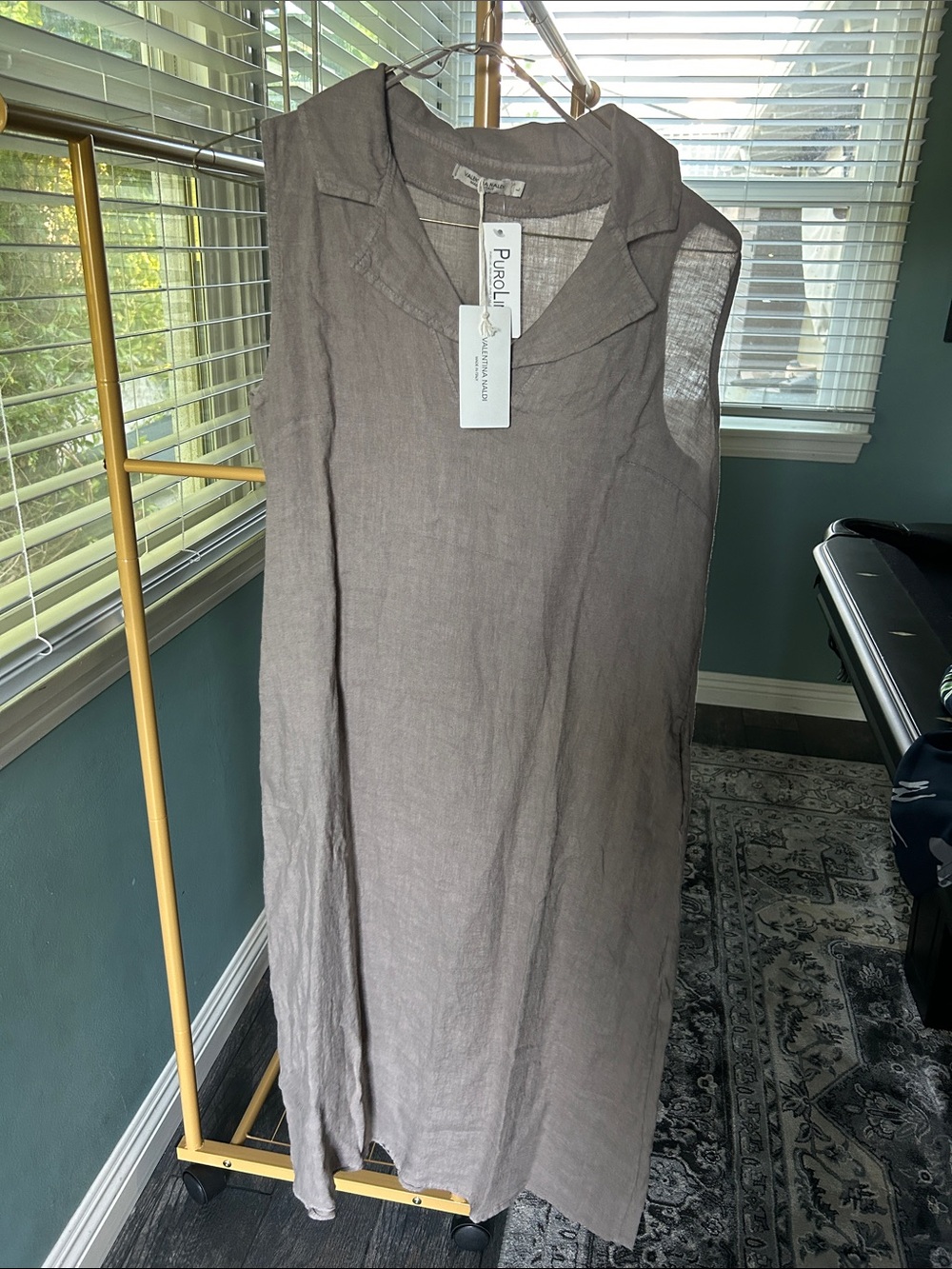 Valentino Naldi Sleeveless 100% Linen Maxi Dress in Taupe. Size L. NWT.